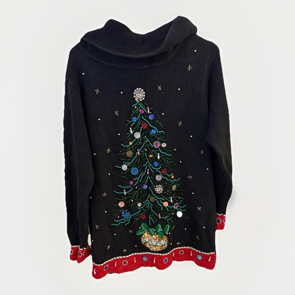 B.P. Design Ugly Christmas L Cowl Neck Long Sleeve Holiday Knit Beaded Sweater
